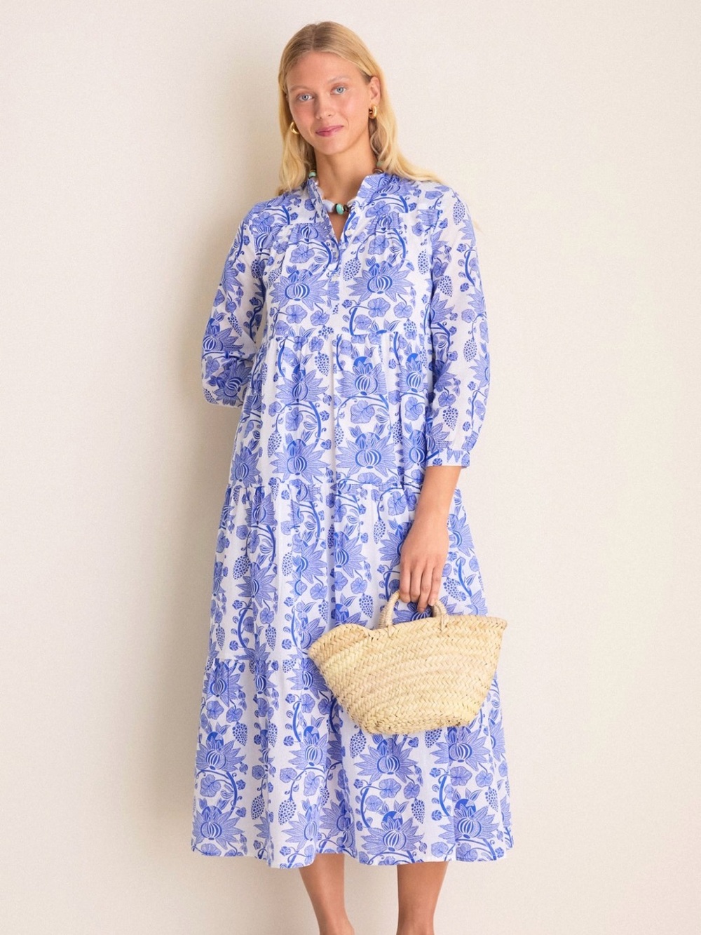 Ro’s Garden Midi Dress Floral Blue & White